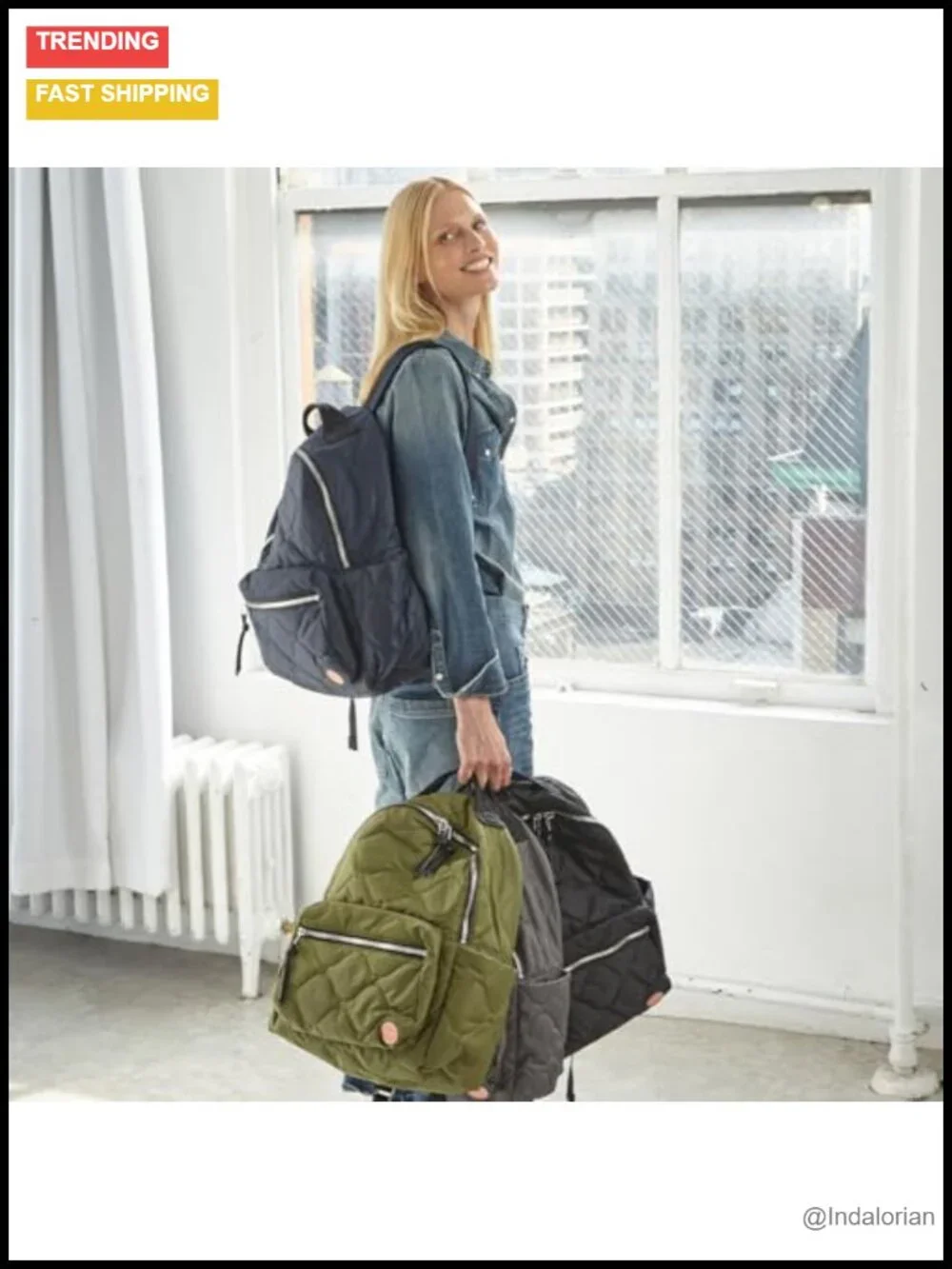 Quilted Nylon Travel Backpack with Laptop Compartment